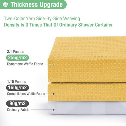 Dynamene Extra Long Shower Curtain - 96 Inch Long Waffle Weave Weighted Thick Cloth Bathroom Shower Curtain, Neutral Heavy Duty Hotel Bath Curtain Set with 12 Plastic Hooks,72x96, Gold