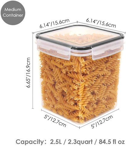 Vtopmart Food Storage Containers - 2.5L BPA-Free Airtight Canisters with Measuring Cups & Labels | Black, Set of 4