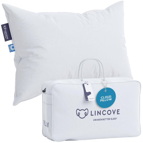 Lincove Cloud Natural Canadian Down Pillow, White Luxury Sleeping Pillow - 625 Fill Power, 100% Cotton Shell, 500 Thread Count, Made in Canada, Queen - Soft, 1 Pack