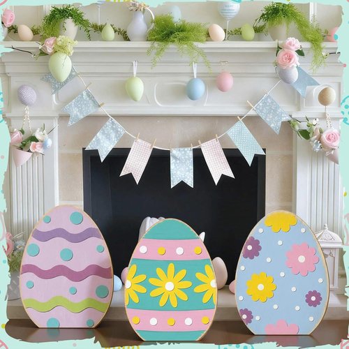GlikCeil Easter Wooden Porch Sign - 3 Pcs 17'' Rustic Welcome Decor for Spring Outdoor Parties