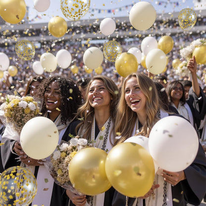 Skiennix White and Gold Confetti Balloons - 50pcs 12-Inch Metallic Latex for Birthday & Wedding Decor