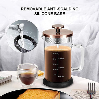 Skiennix French Press Coffee Maker - 34 Ounce Stainless Steel & Borosilicate Glass | 4 Filter System
