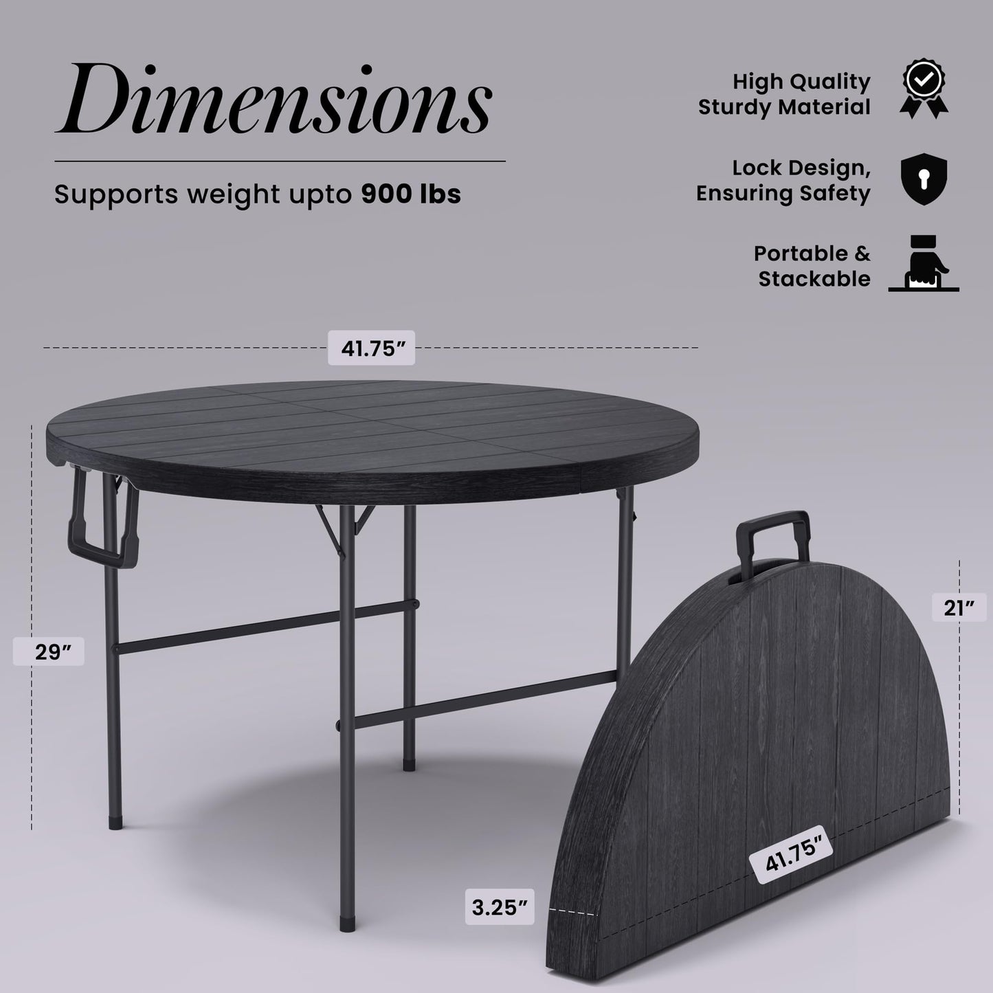 Our Modern Space 3.5 Feet Circular Round Foldable Table with Built in Handle & Steel Legs | Heavy Duty Portable | Perfect for Party, Dining, Wedding, Events, Picnic Indoor, Outdoor, Camping, Utility