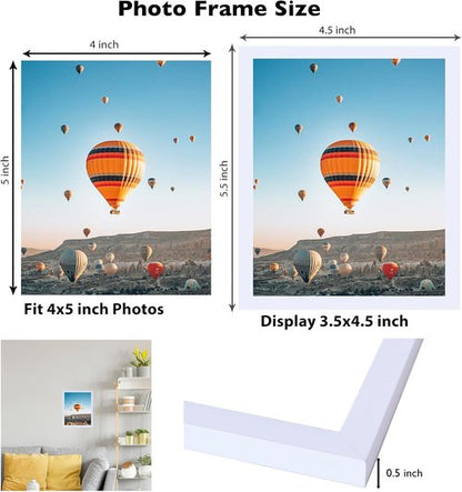 JCJMY 4x5 Picture Frame - White Wall Mount or Tabletop Display | Shatter-Resistant Plexiglass