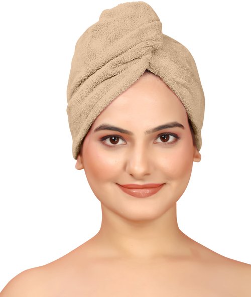 Kipzy Microfiber Hair Towel with Button, Hair Turbans for Wet Hair, Head Towel to Dry Hair Quickly (Beige, Lavender, Peach)