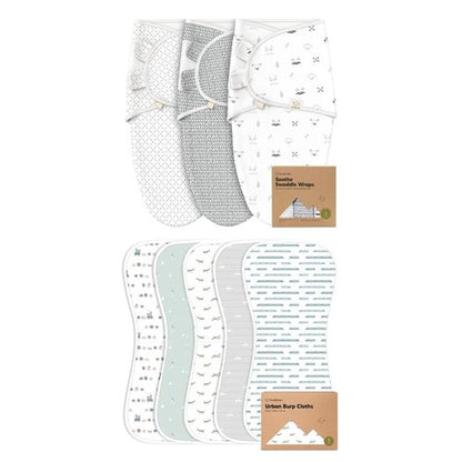KeaBabies Baby Swaddle Sleep Wrap 3-Pack & Burp Cloths 5-Pack | Newborn Essentials for Boys & Girls