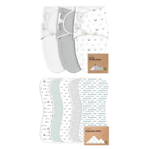 KeaBabies Baby Swaddle Sleep Wrap 3-Pack & Burp Cloths 5-Pack | Newborn Essentials for Boys & Girls