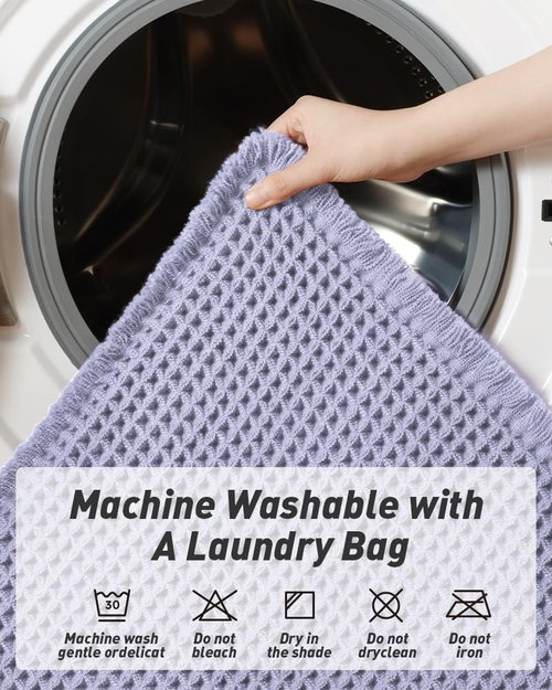 Upgraded Waffle Runner Rug Super Absorbent Non Slip Bath Mats for Bathroom Machine Washable Bathroom Runner Rug with Tassels, Ideal for Hallway Bedroom Laundry Room, 2' x 4' (24" x 48"), Purple