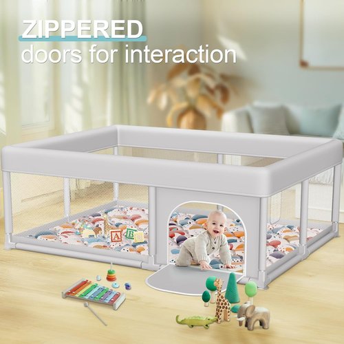 Hiaksedt Baby Playpen - Sturdy Safety Play Yard with Mat | 65 x 50 Inch for Indoor & Outdoor Use