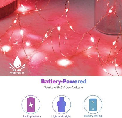 Brightown LED Fairy Lights - Waterproof Red 12-Pack | 7 Feet, 20 LEDs, Battery Operated, Flexible Wire