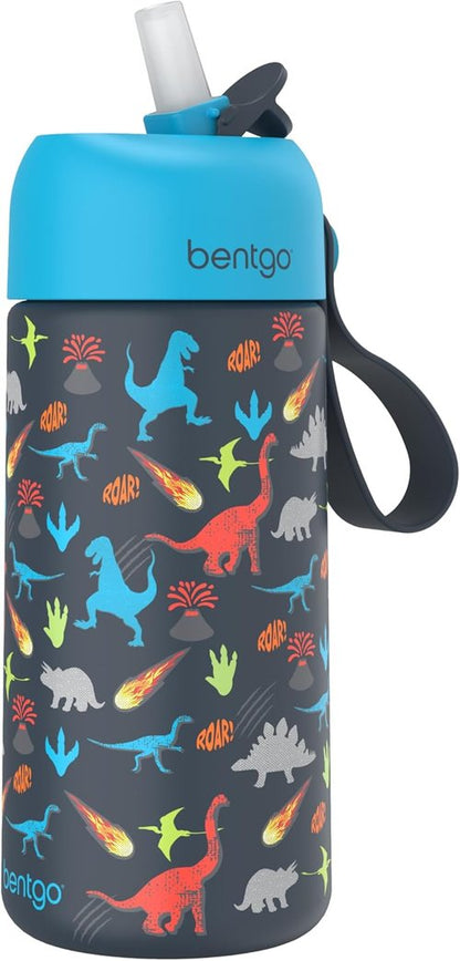 Bentgo® Kids Stainless Steel Water Bottle - Leak-Proof & Insulated, Keeps Cool 12 Hours | 14 oz. Dinosaur Design for Ages 3+