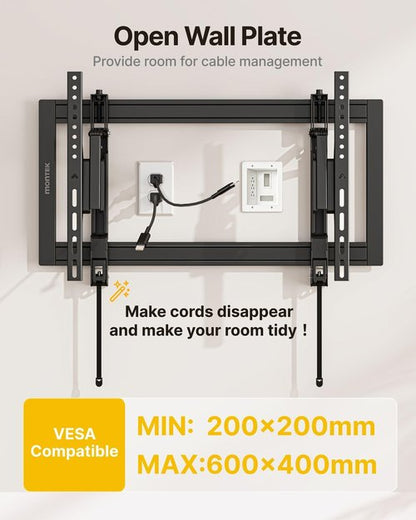monTEK Heavy Duty Tilting TV Wall Mount Barckt for 37–90" TVs up to 200 lbs – Low Profile, Universal Fit, Tilt & Swivel Adjustment, 6.8" Extension, Fits 16"/18"/24" Studs, Max VESA 600x400mm