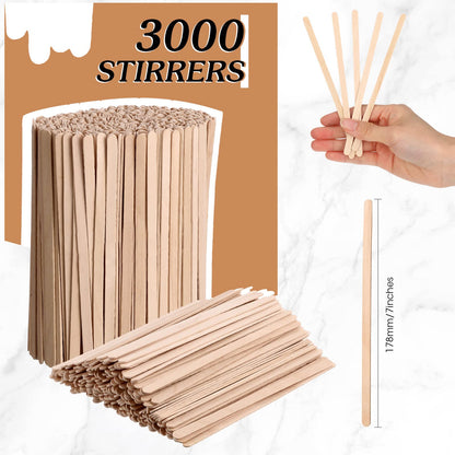 3000 Pack Birch Wood Coffee Stir Sticks 7 Inch Disposable Wooden Coffee Stirrers Bulk Long Tea Stirring Stick Round End Swizzle Beverage Mixer for Cocktail Hot Chocolate Drink Summer Ice Cream