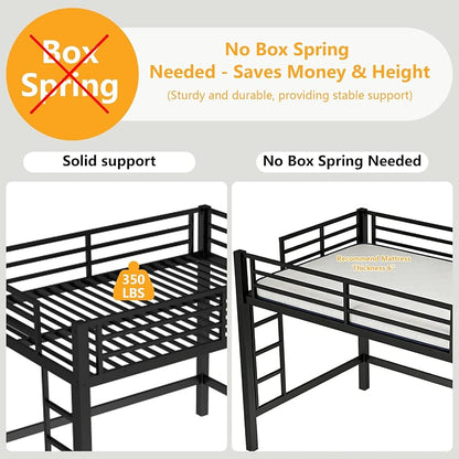 Bellemave Full-Size Loft Bed Frame with Dual Ladders, Iron Construction, No Box Spring Needed - Black (Variation: Black+Full)