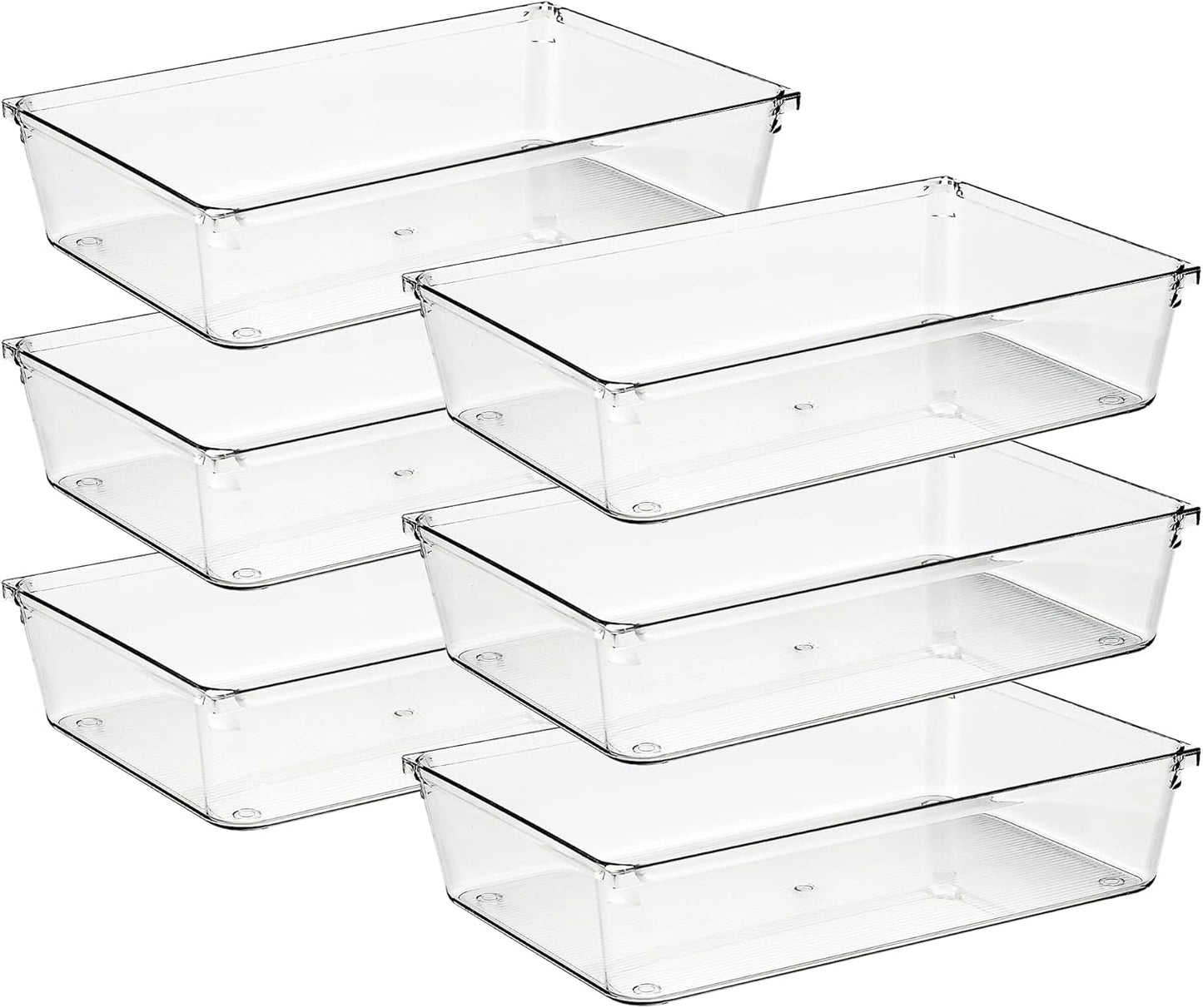 Ravinte Drawer Organizer Set - 6 Clear Plastic Storage Bins with Non-Slip Pads | 6" X 9" for Makeup, Jewelry, and More