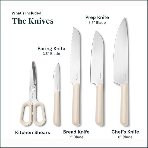Caraway Kitchen Prep & Cutting Board Set - Non-Toxic Wooden Utensils & Knives - 3 Cream Boards with Organizers