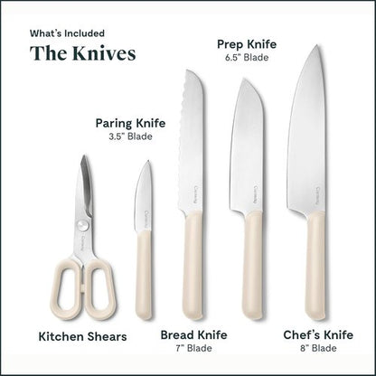 Caraway Kitchen Prep & Cutting Board Set - Non-Toxic Wooden Utensils & Knives - 3 Cream Boards with Organizers