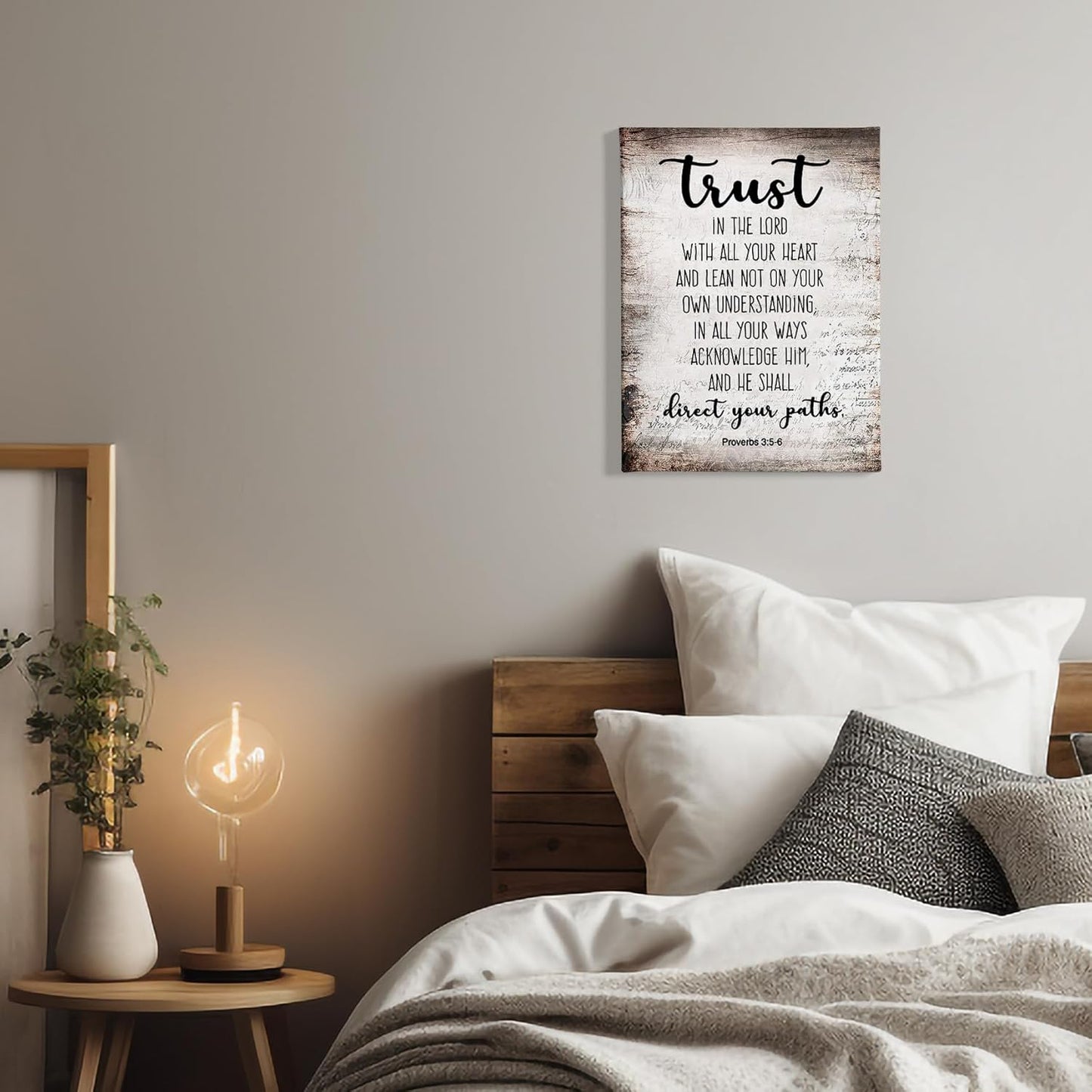 PHAMTE Christian Wall Art - Proverbs 3:5-6 Trust In The Lord - Framed Canvas Print (11x14)
