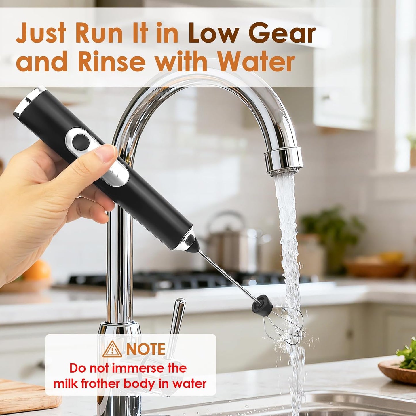 Skiennix Handheld Milk Frother - Rechargeable Electric Drink Mixer with 2 Whisks & 3 Speeds | Black