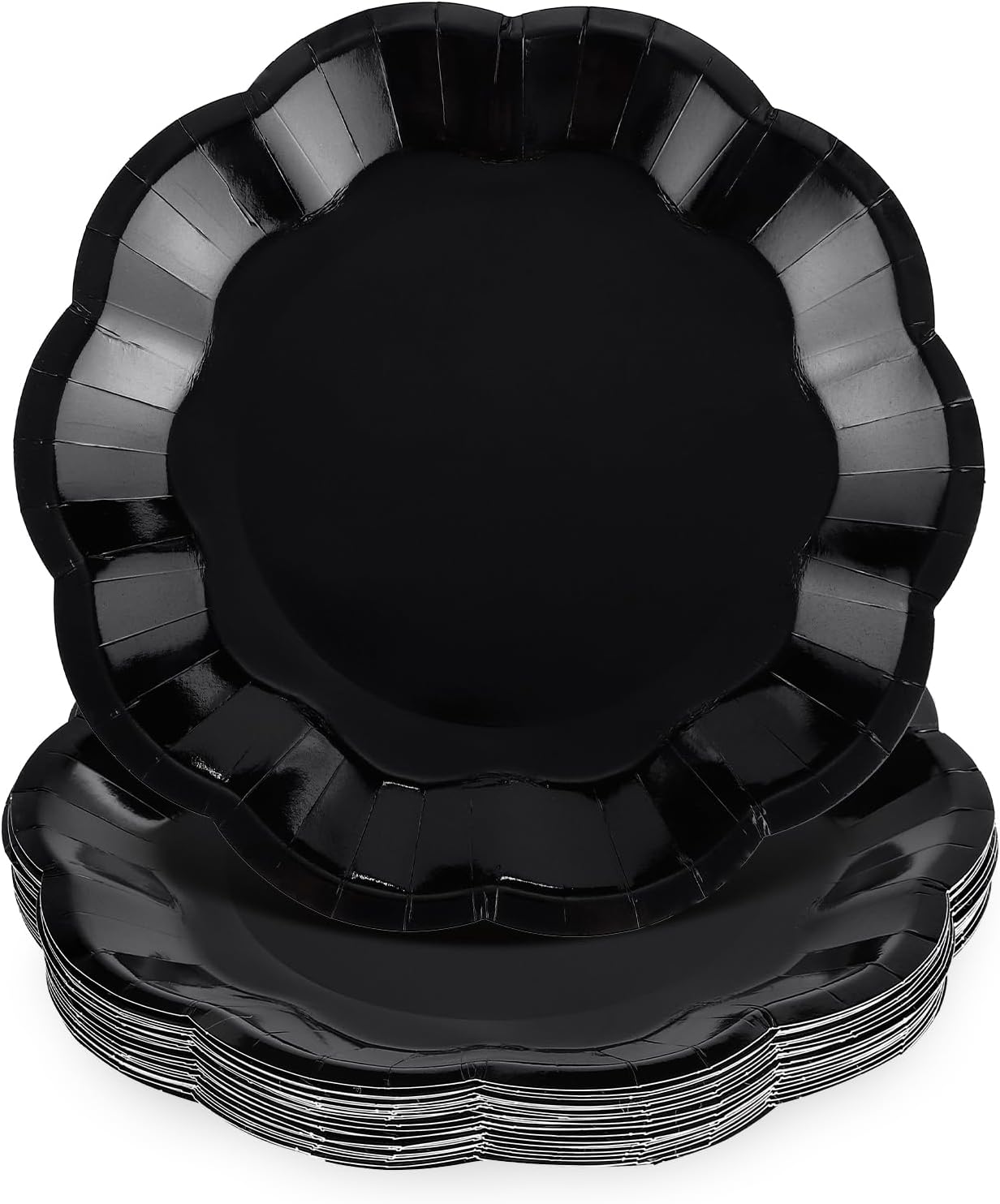 NatNarr 30 Pcs Black Paper Plates - 7 Inch Scalloped Disposable Dessert Plates for Parties & Events