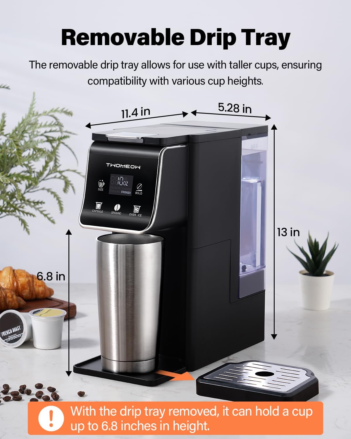 Skiennix Coffee Maker - Hot & Iced Brewing with Bold Setting | 52 Oz Tank, Single Serve for K-Cups & Grounds (Black)