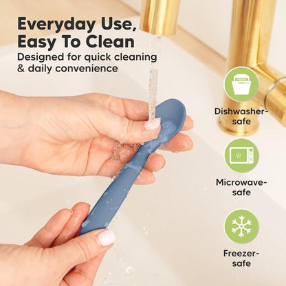 KeaBabies Silicone Baby Spoons - Self-Feeding Utensils for 6-12 Months | 3-Pack Dishwasher-Safe Set (Slate)