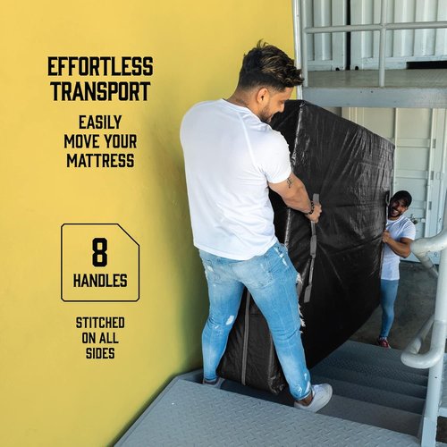 Cali King Mattress Bags for Moving - Extra-Thick, Reusable Storage Cover with 8 Handles & Zipper