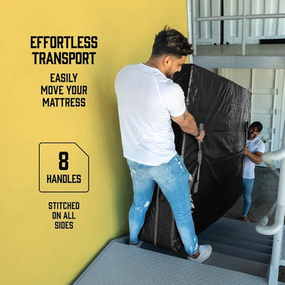 Cali King Mattress Bags for Moving - Extra-Thick, Reusable Storage Cover with 8 Handles & Zipper