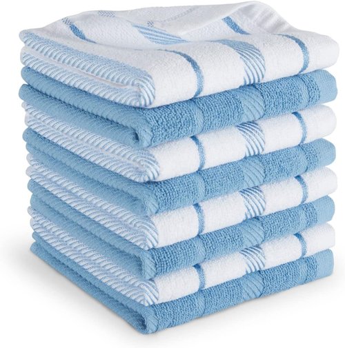 KitchenAid Dishcloth Set - 8 Pack of Soft Blue Velvet and White, 12"x12" for Effortless Cleaning