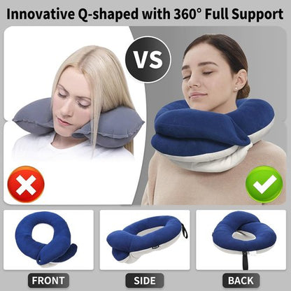 BUYUE Travel Neck Pillow - 360° Head Support for Comfortable Long Flights | Includes Eye Mask, Earplugs & Storage Bag (Navy)