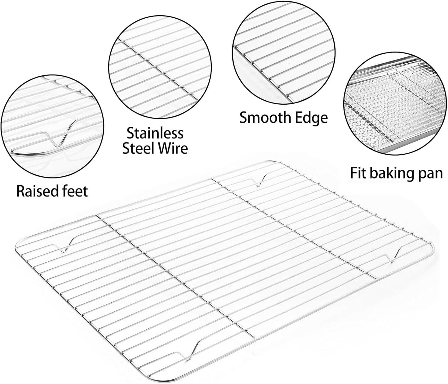 Stainless Steel Baking Sheet Set - Cookie Pan with Cooling Rack & Silicone Mats | 16 x 12 Inch, Easy Clean