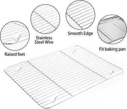 Skiennix Stainless Steel Baking Sheet Set - Cookie Pan with Cooling Rack & Silicone Mats | 10/12/16 Inch, Easy Clean