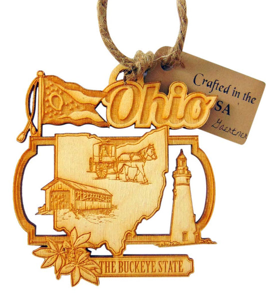 Ohio Ornament Handmade Wooden Christmas Tree Decoration Buckeye State Decor