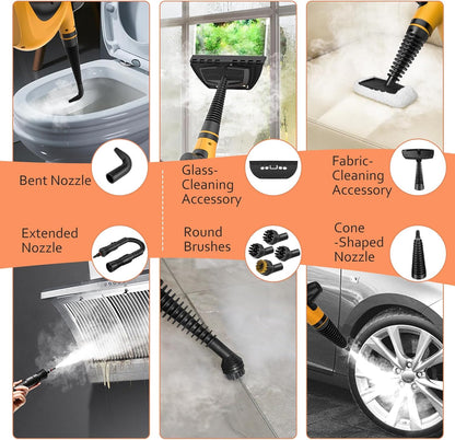 Pressurized Handheld Multi-Surface Natural Steam Cleaner with 12 pcs Accessories, Multi-Purpose Steamer for Home Use, Steamer for Cleaning Floor, Upholstery, Grout and Car (Grey) (Orange)