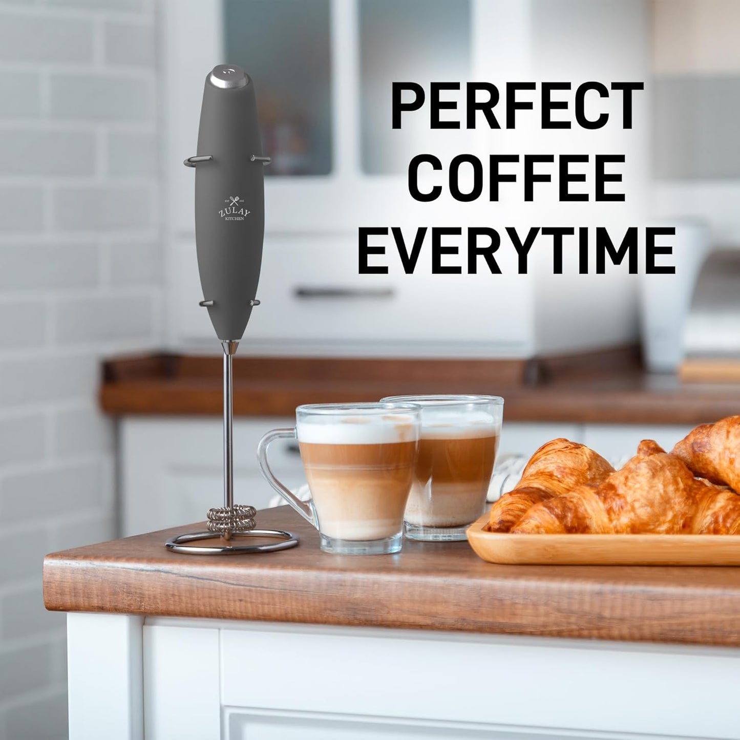 Zulay Kitchen Milk Frother - Powerful Handheld Whisk for Coffee, Lattes & More | Includes 4 Duracell Batteries