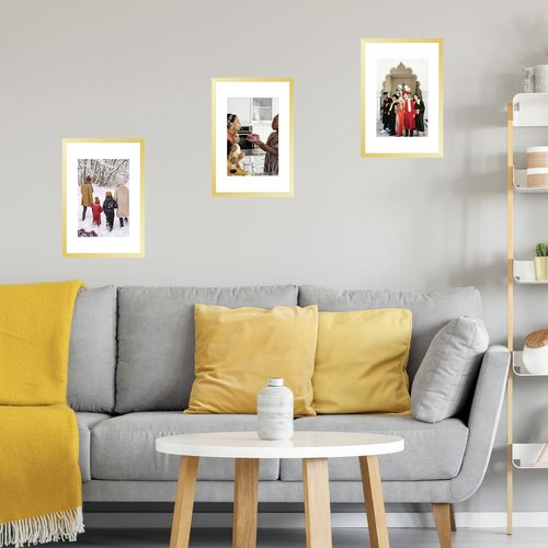 JCJMY 11x17 Picture Frame Gold with 8x10 Mat, Display Photo 8x10 with Mat or 11 x 17 Without Mat, Wall Hanging Large 11x17 Poster Frame with Shatter Resistant Plexiglass, Gold