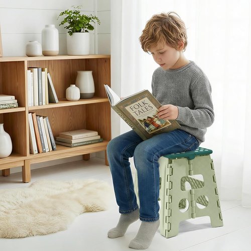 ACKO Folding Step Stool - Sturdy 13-Inch Collapsible Design | Supports Up to 300 lbs - Green