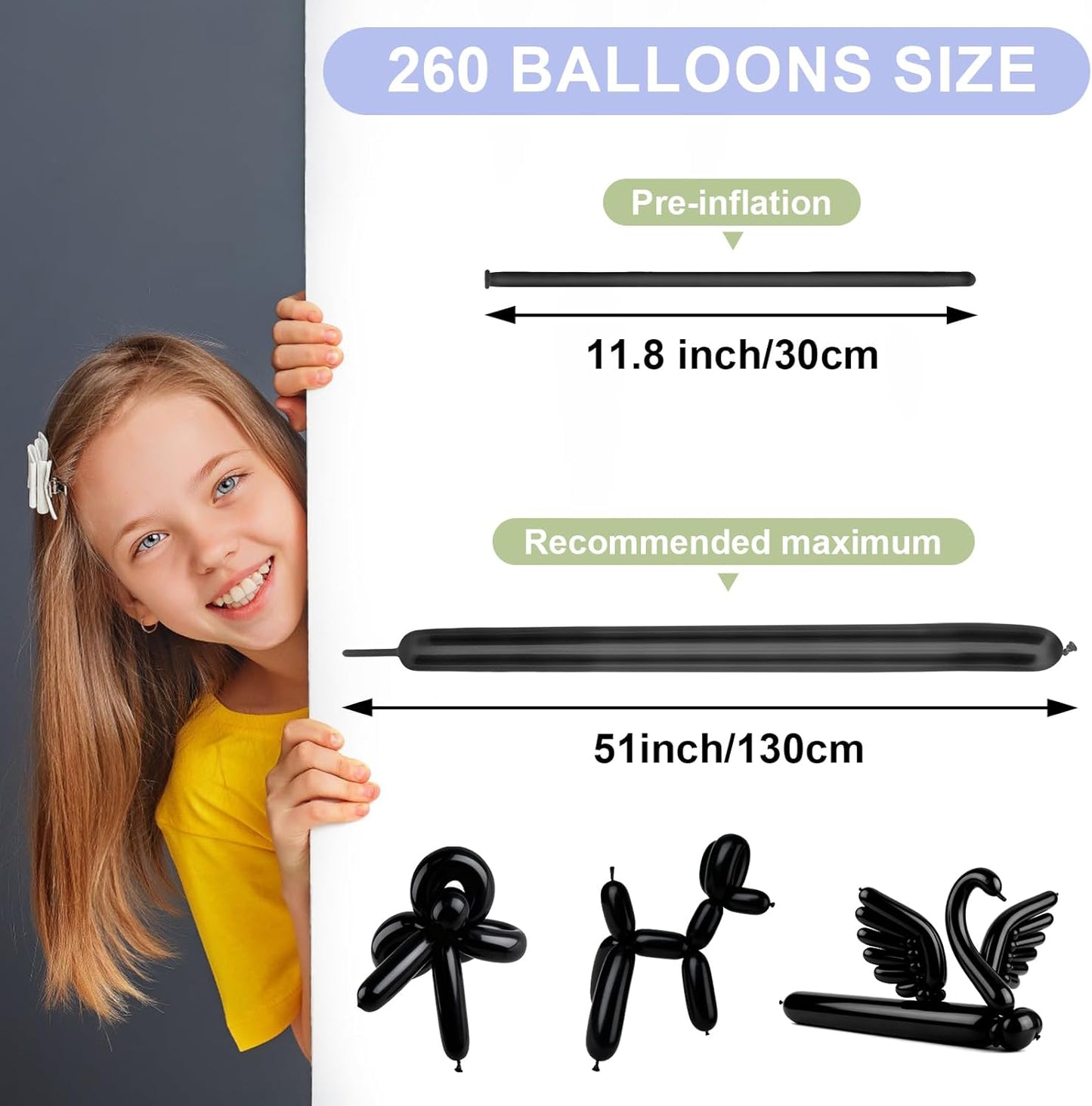 Skiennix 100 PCS Black Balloons - Premium Long Skinny Latex for Twisting & Party Decorations