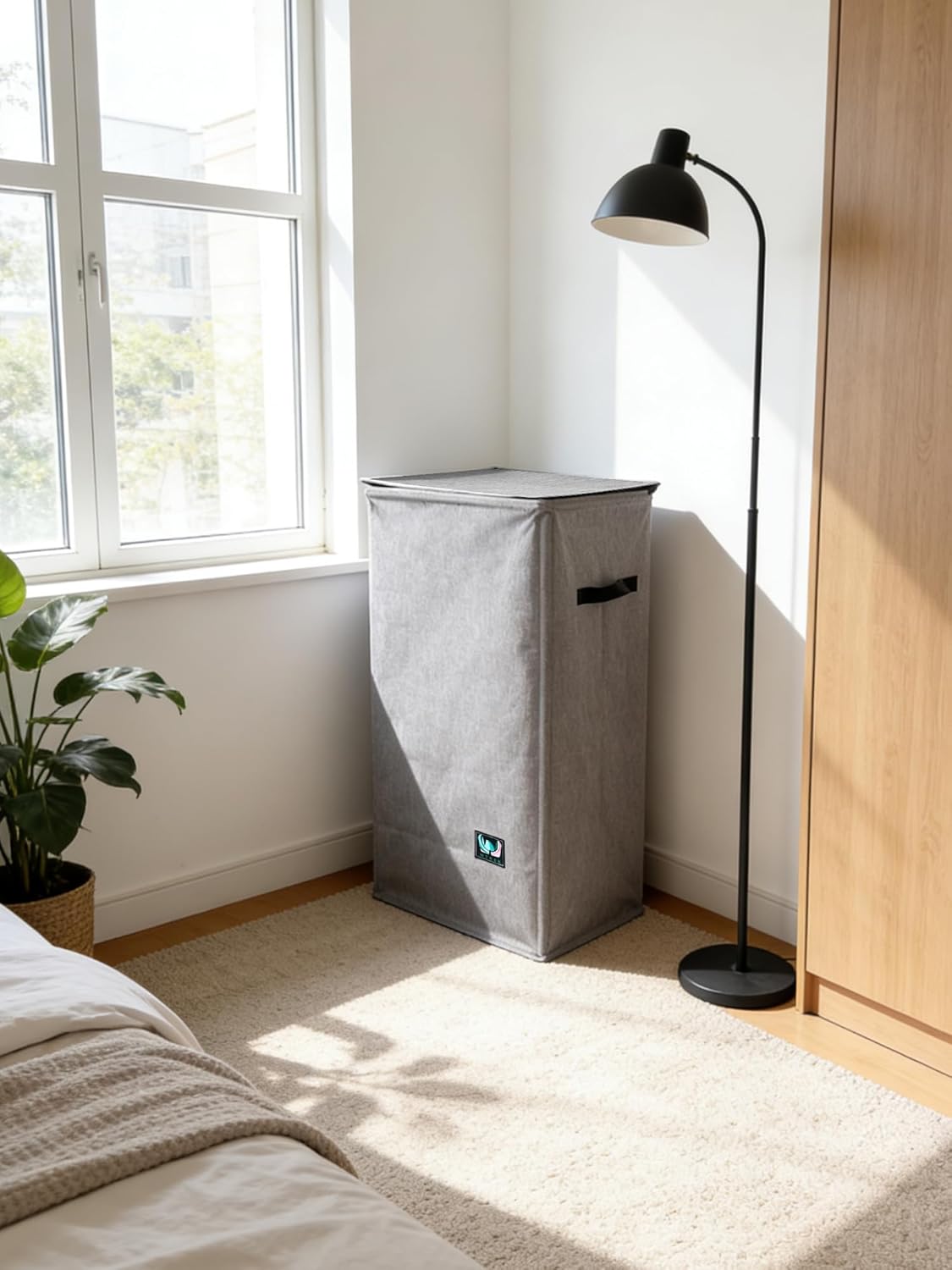 WTREE Laundry Hamper - Sturdy 100L Collapsible Basket with Lid & Removable Liner - Grey