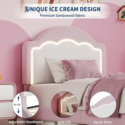 GarveeTech Twin Bed Frame with Velvet Upholstered Headboard — Pink, Without Drawer