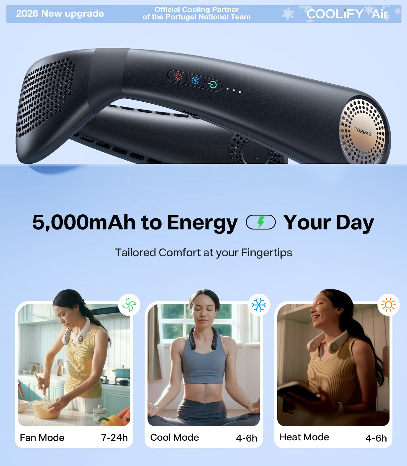 TORRAS COOLiFY Air 2026 Upgraded Neck Fan Air Conditioner, Dual-Airflow Pro Cooling, Ultra Light Portable Fan Rechargeable, Personal Cooling Fan Travel Essentials, Gift for Dad Husband Father, Black