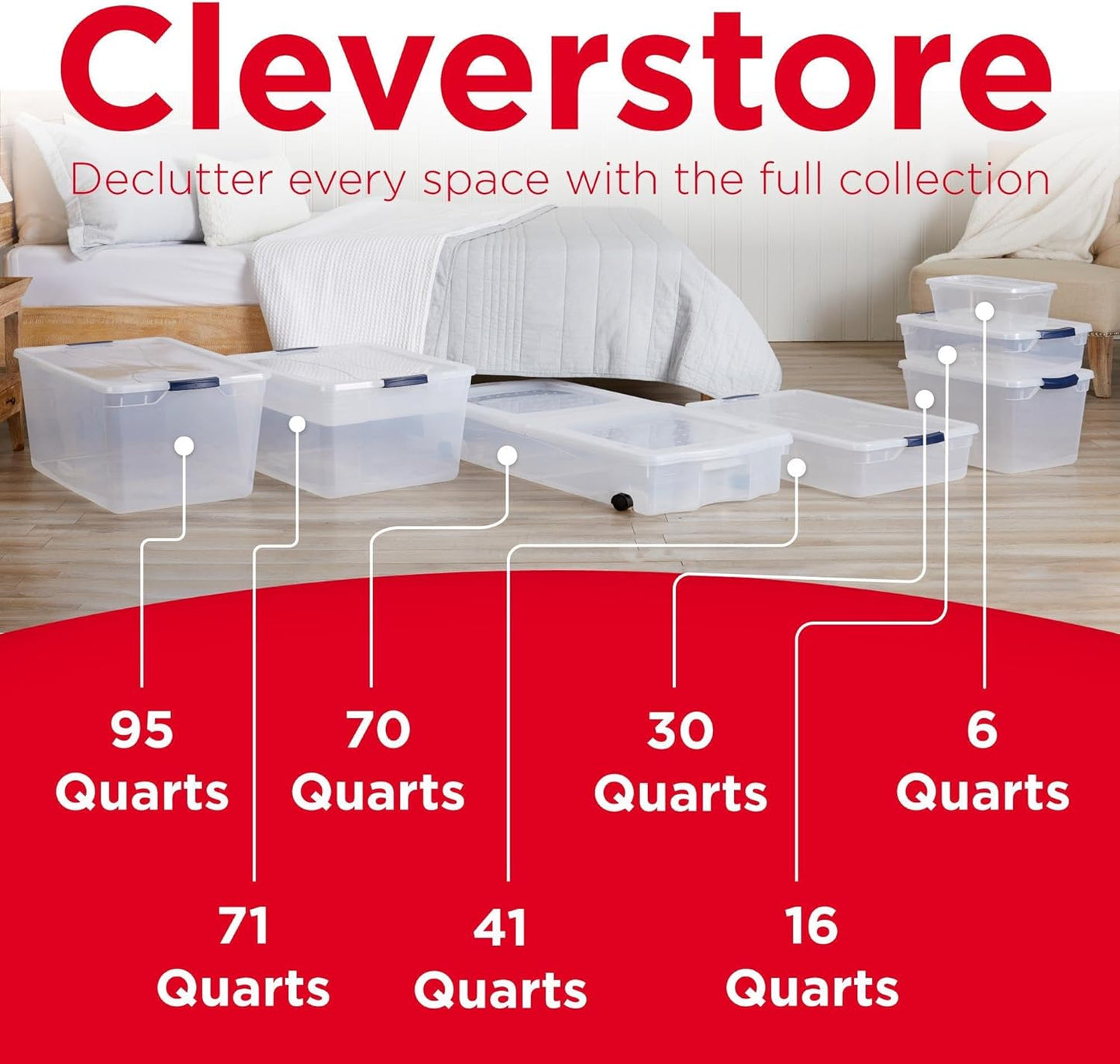 Rubbermaid Cleverstore 71 Qt Clear Storage Bins - Stackable, BPA-Free, 4-Pack | Made in USA