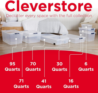 Rubbermaid Cleverstore 71 Qt Clear Storage Bins - Stackable, BPA-Free, 4-Pack | Made in USA