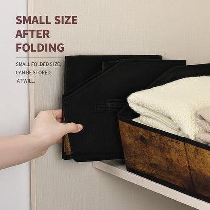 Homsorout Trapezoid Storage Cubes - Collapsible Fabric Baskets for Organization | 6 Pack in Wood Grain Brown