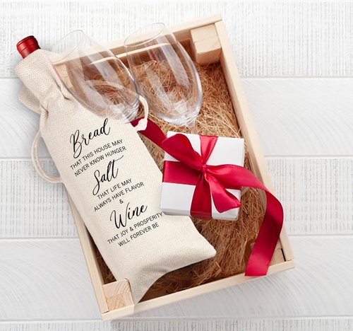 Hostess Gift Wine Bag, Housewarming gift, Bread Salt Wine Home Blessing Housewarming Gift, New Home Gift Wine Bag (Beige-Bread)