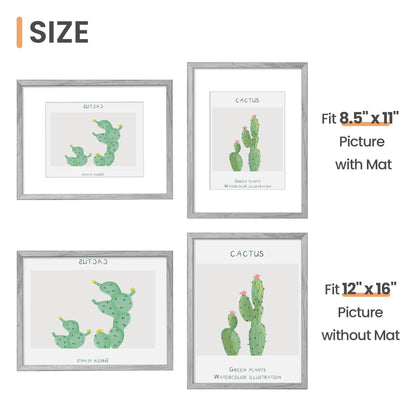 upsimples 12x16 Picture Frame, Display Pictures 8.5x11 with Mat or 12 x 16 Without, Wall Hanging Poster Frames, Gray, 1 Pack