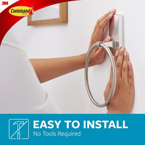 Command Hand Towel Holder - Satin Nickel | Water-Resistant & Rust-Resistant Bathroom Organizer, Holds 5 lbs