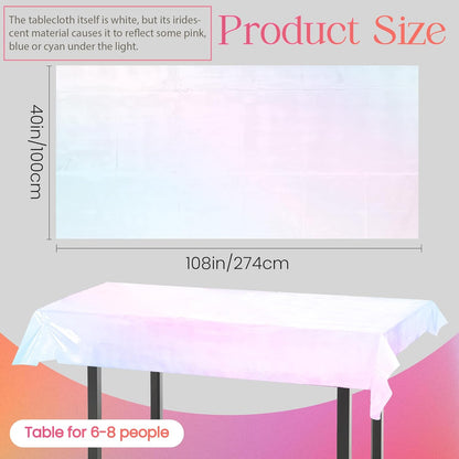 Shiny Laser Tablecloths | 4-Piece White Iridescence Set - 40 x 108” Disposable Holographic Covers for Weddings & Parties