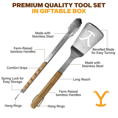 Y Yellowstone BBQ Tool Set - 2 pc Grill Set Includes Spatula and Tongs | Ideal BBQ Grill Accessories Utensils Set | Authentic Yellowstone Merchandise