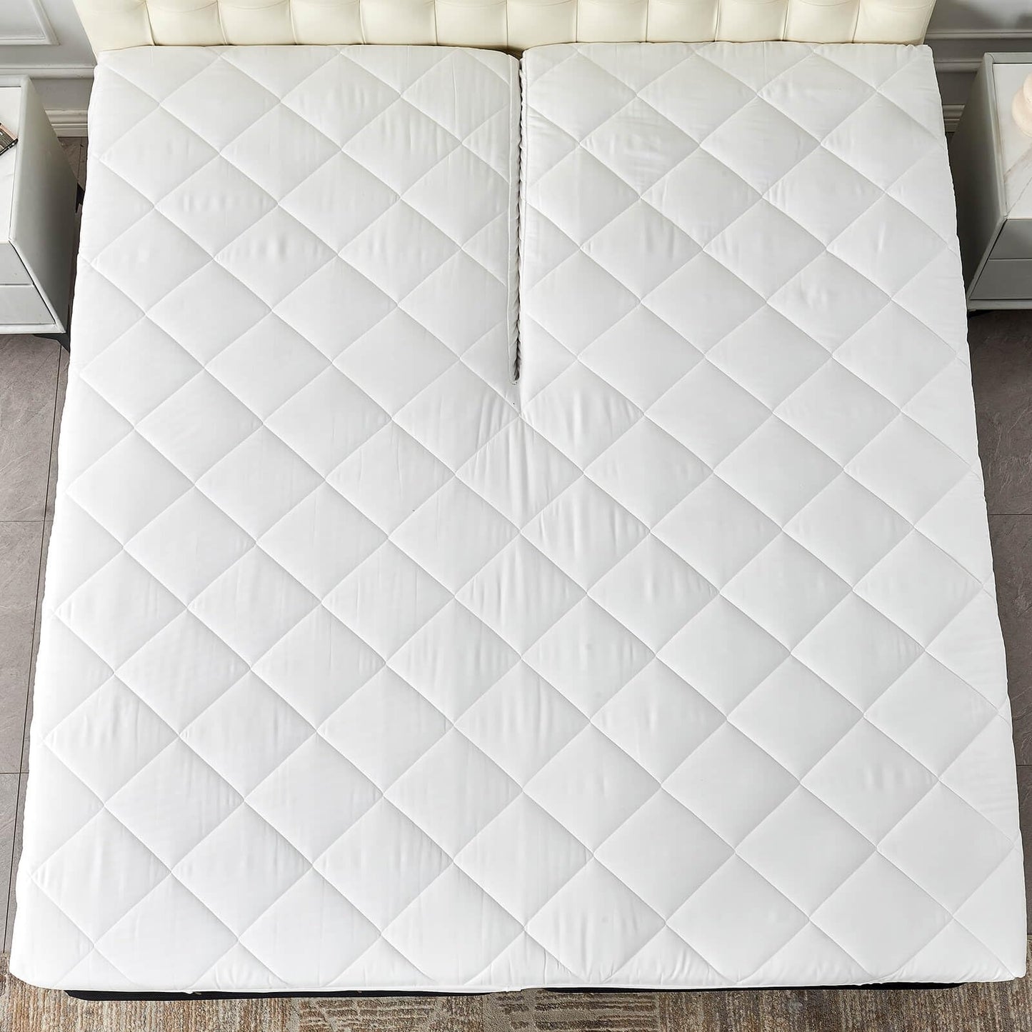 Kingnex Split Top California King Mattress Topper for Adjustable Bed Fluffy Matress Cover Quilted Fitted Mattress Pad with Deep Pocket 32-34 Split from Head